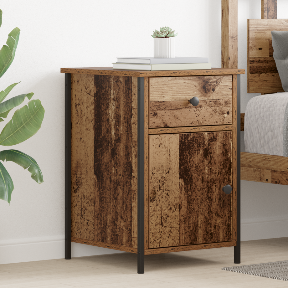 vidaXL Nachtkastje met lade 2 pcs Oudhout 40 x 42 x 60 cm Bewerkt hout afbeelding 1