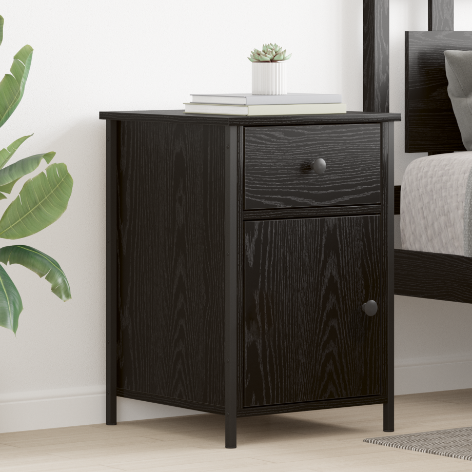 vidaXL Nachtkastje 2 pcs Zwart Eiken 40 x 42 x 60 cm Bewerkt hout vidaXL Nachtkastje 2 pcs Zwart Eiken 40 x 42 x 60 cm Bewerkt hout afbeelding 1
