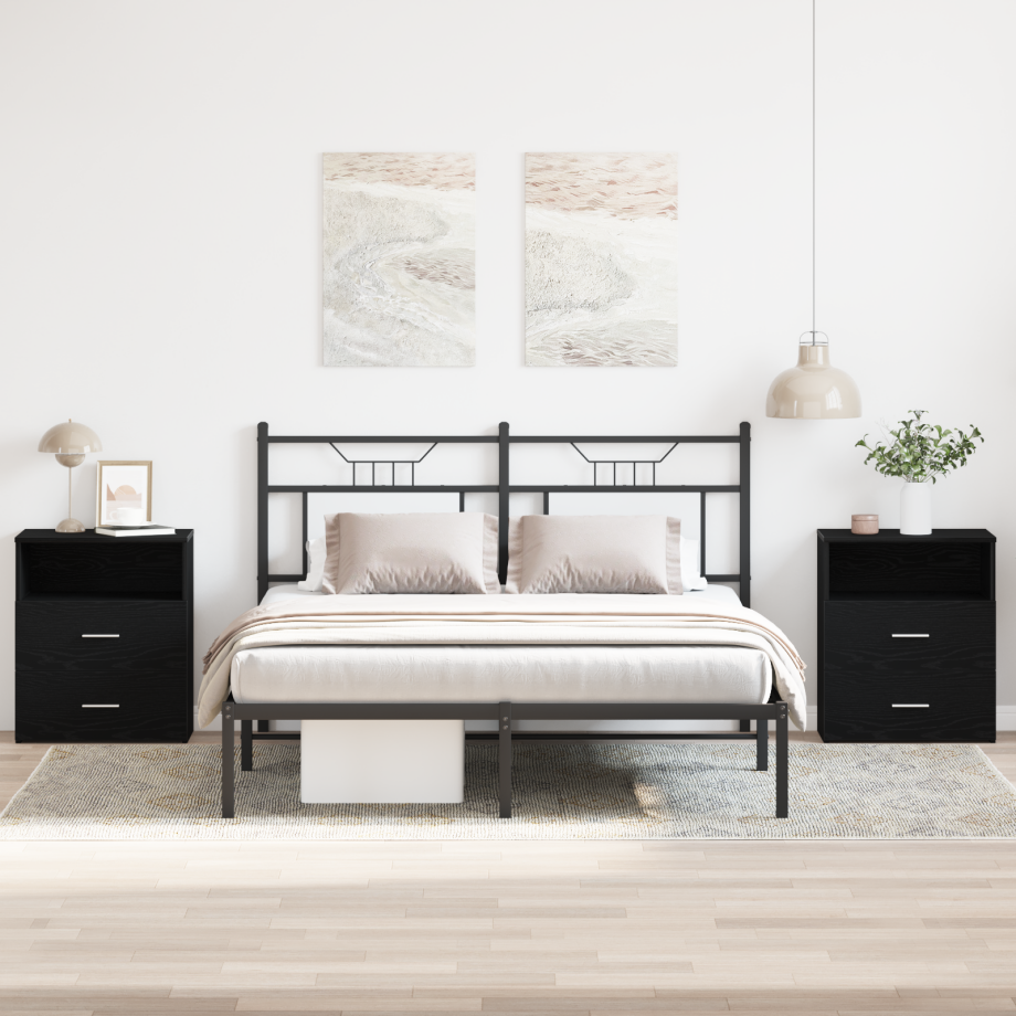 vidaXL Nachtkastje 2 pcs Zwart Eiken 50 x 32 x 60cm Bewerkt hout vidaXL Nachtkastje 2 pcs Zwart Eiken 50 x 32 x 60cm Bewerkt hout afbeelding 1