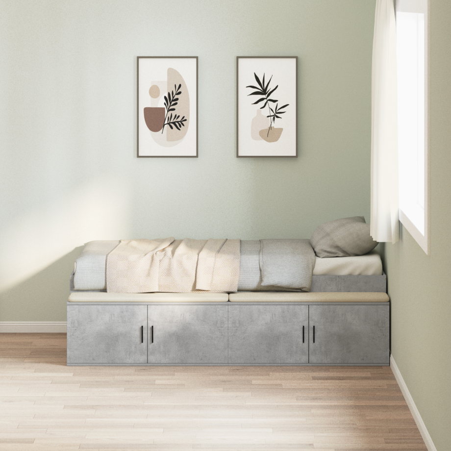 vidaXL Opbergbed Frame Beton Grijs 75x190 cm afbeelding 1