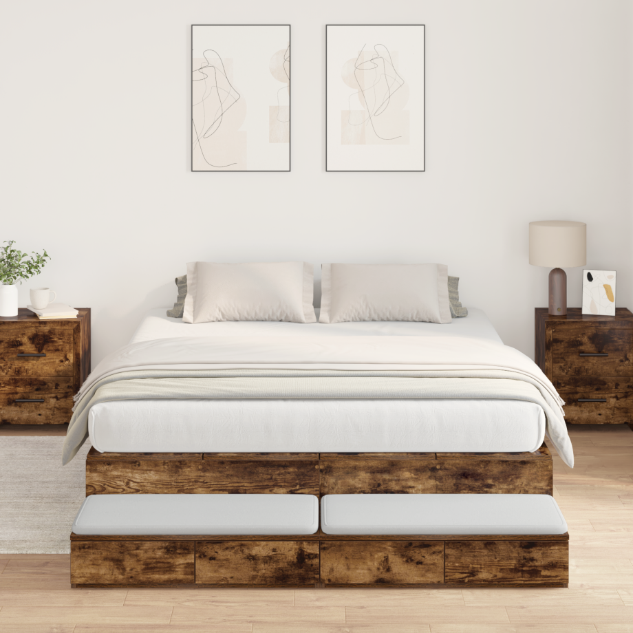 vidaXL Opbergbedframe met lade Gerookt eiken 150 cm Bewerkt hout vidaXL Opbergbedframe met lade Gerookt eiken 150 cm Bewerkt hout afbeelding 1