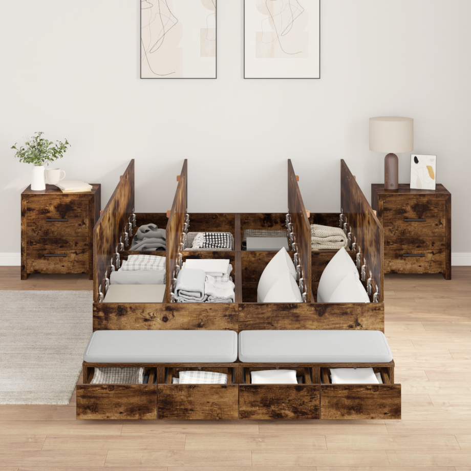 vidaXL Opbergbedframe Gerookt Eiken 120x190 cm vidaXL Opbergbedframe Gerookt Eiken 120x190 cm afbeelding 1
