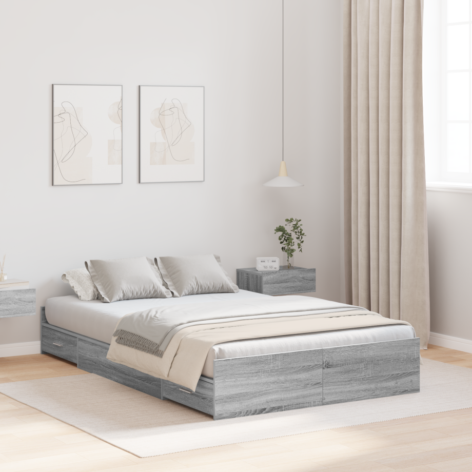vidaXL Opbergbedframe met lade Grijs Sonoma 120 x 200 cm Bewerkt hout vidaXL Opbergbedframe met lade Grijs Sonoma 120 x 200 cm Bewerkt hout afbeelding 1