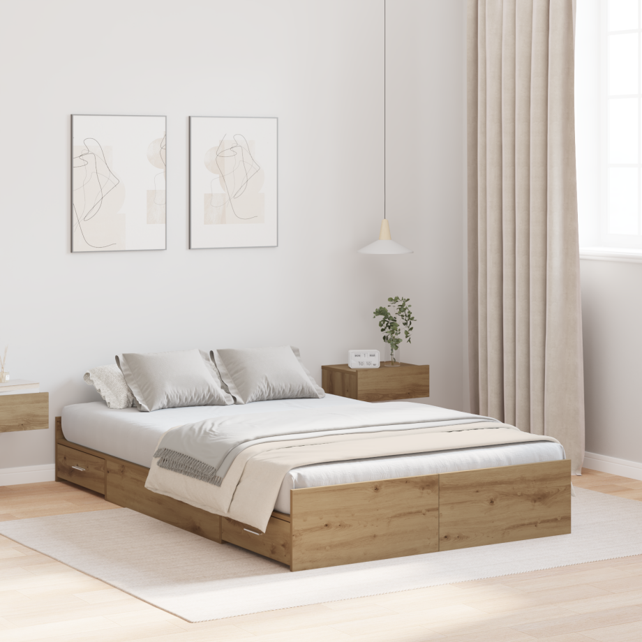 vidaXL Opbergbedframe met lade Artisan Eiken 120 x 190 cm Bewerkt hout vidaXL Opbergbedframe met lade Artisan Eiken 120 x 190 cm Bewerkt hout afbeelding 1