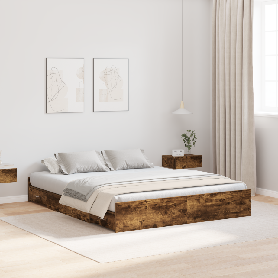 vidaXL Opbergbedframe met lade Gerookt eiken 140 x 190 cm Bewerkt hout vidaXL Opbergbedframe met lade Gerookt eiken 140 x 190 cm Bewerkt hout afbeelding 1