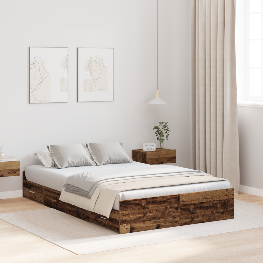 vidaXL Opbergbedframe met lade Oud Hout 120 x 200 cm Bewerkt hout vidaXL Opbergbedframe met lade Oud Hout 120 x 200 cm Bewerkt hout afbeelding 1