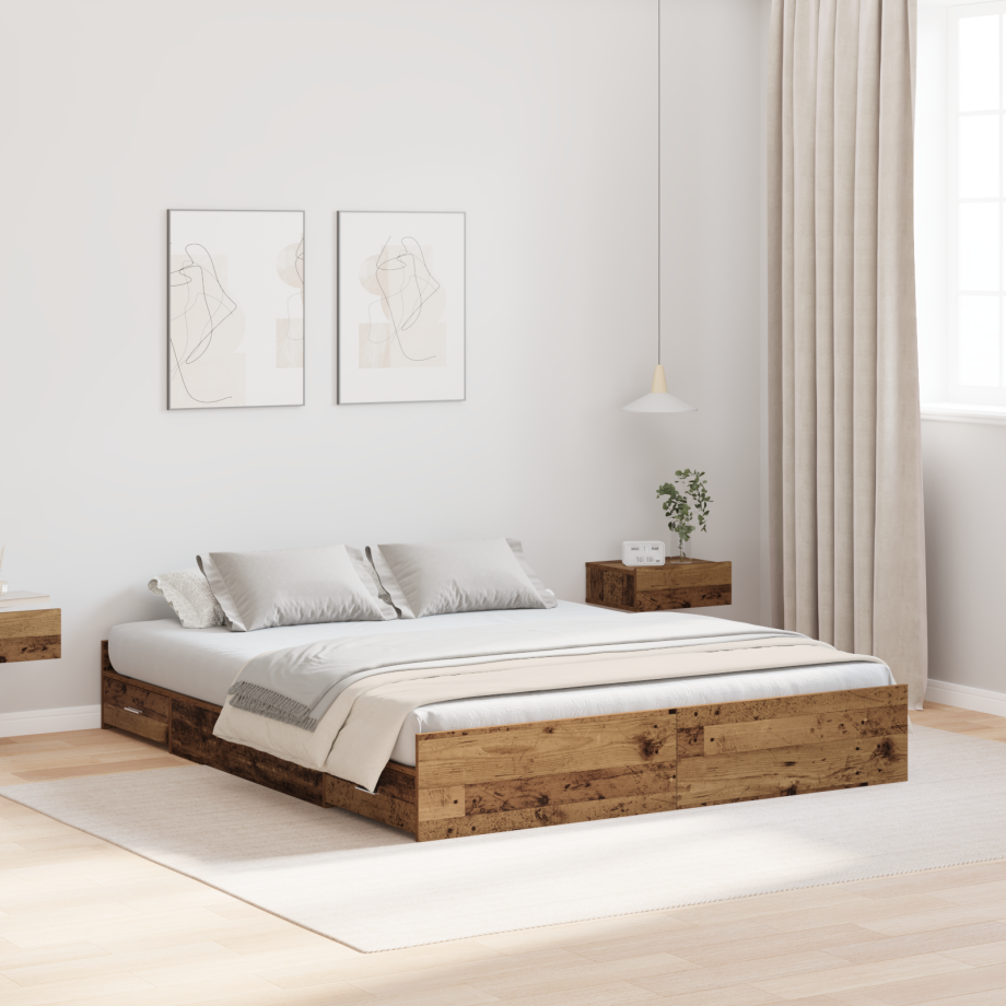vidaXL Opbergbedframe met lade Oud Hout 150 x 200 cm Bewerkt hout vidaXL Opbergbedframe met lade Oud Hout 150 x 200 cm Bewerkt hout afbeelding 1