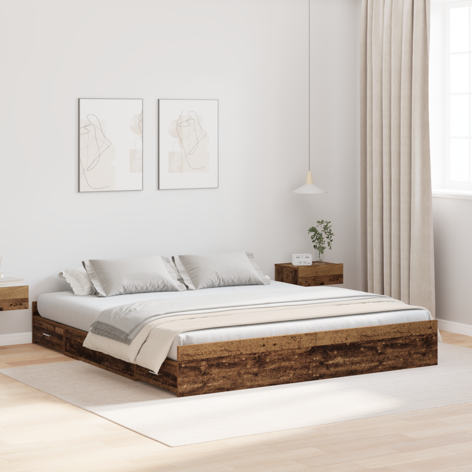 vidaXL Opbergbedframe met lade met hoofdeinde met opslag Oud hout 200 x 200 cm afbeelding 1
