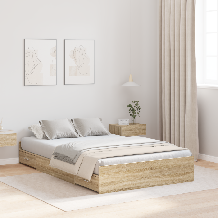 vidaXL Opbergbedframe met lade Sonoma Eiken 120 x 190 cm Bewerkt hout vidaXL Opbergbedframe met lade Sonoma Eiken 120 x 190 cm Bewerkt hout afbeelding 1