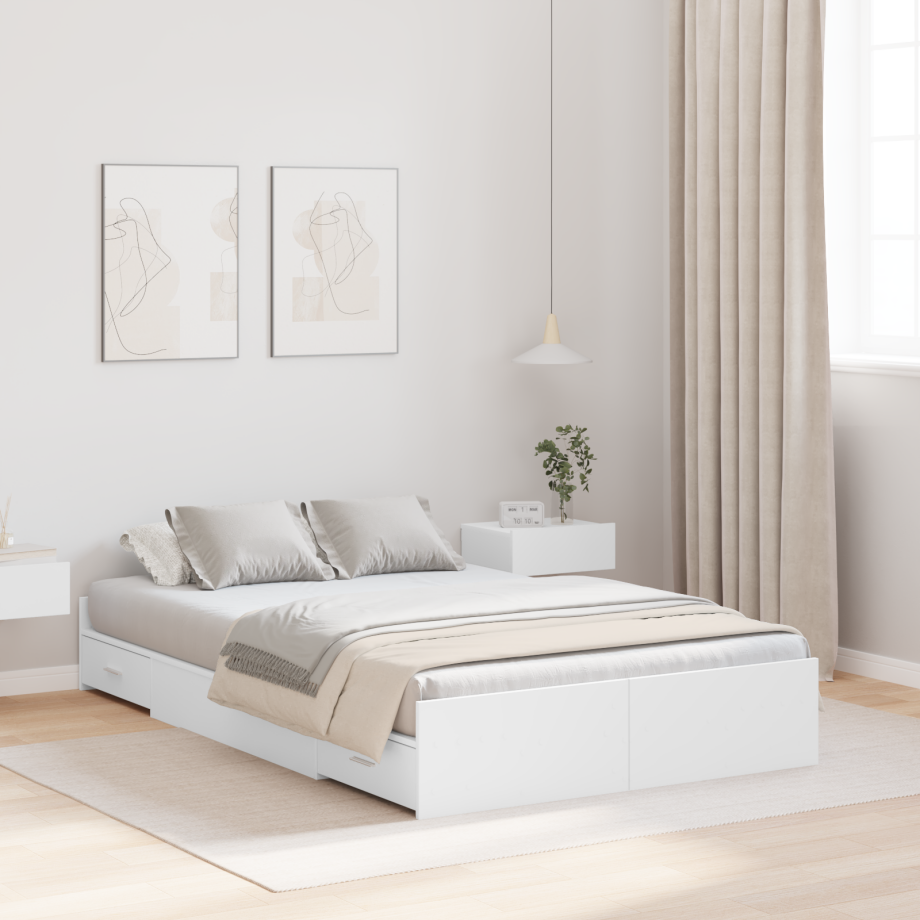 vidaXL Opbergbedframe met hoofdeinde Wit 120 x 200 cm Bewerkt hout afbeelding 1
