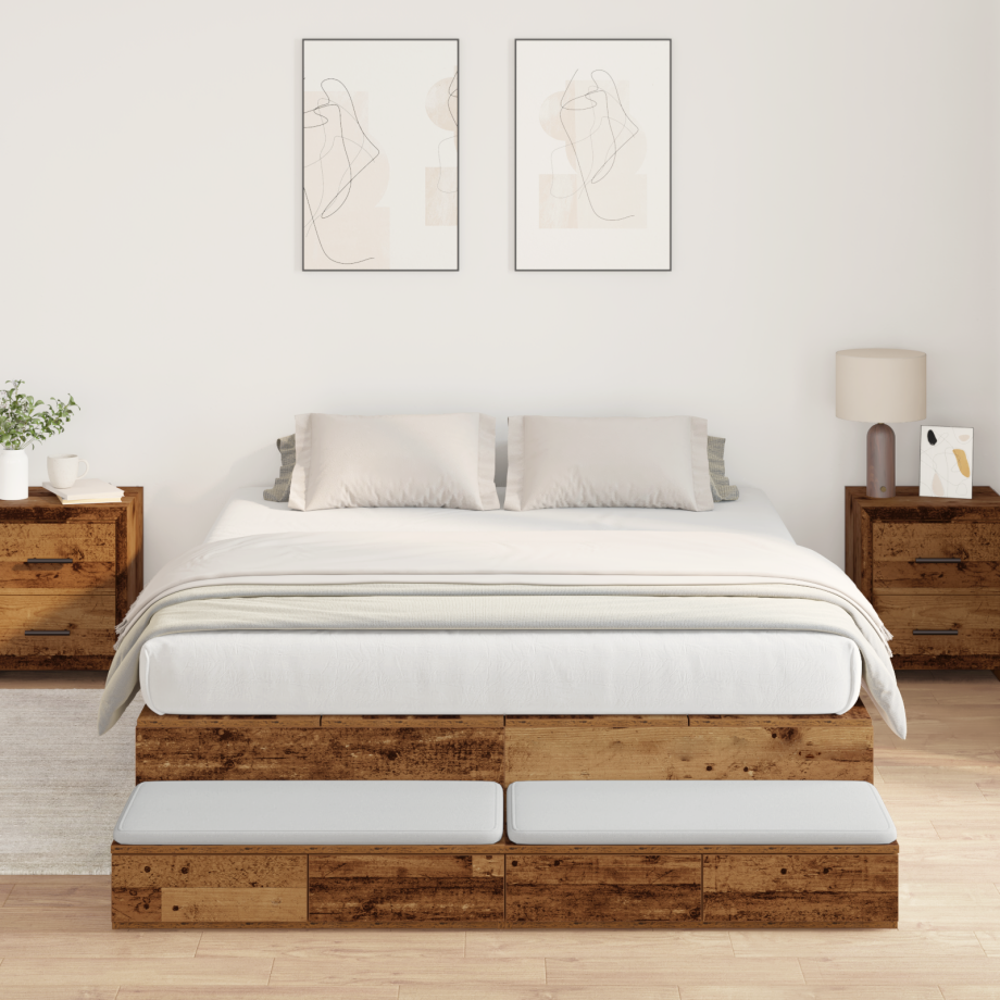 vidaXL Opbergbedframe met lade met opslag Oud Hout 150 cm Bewerkt hout afbeelding 1