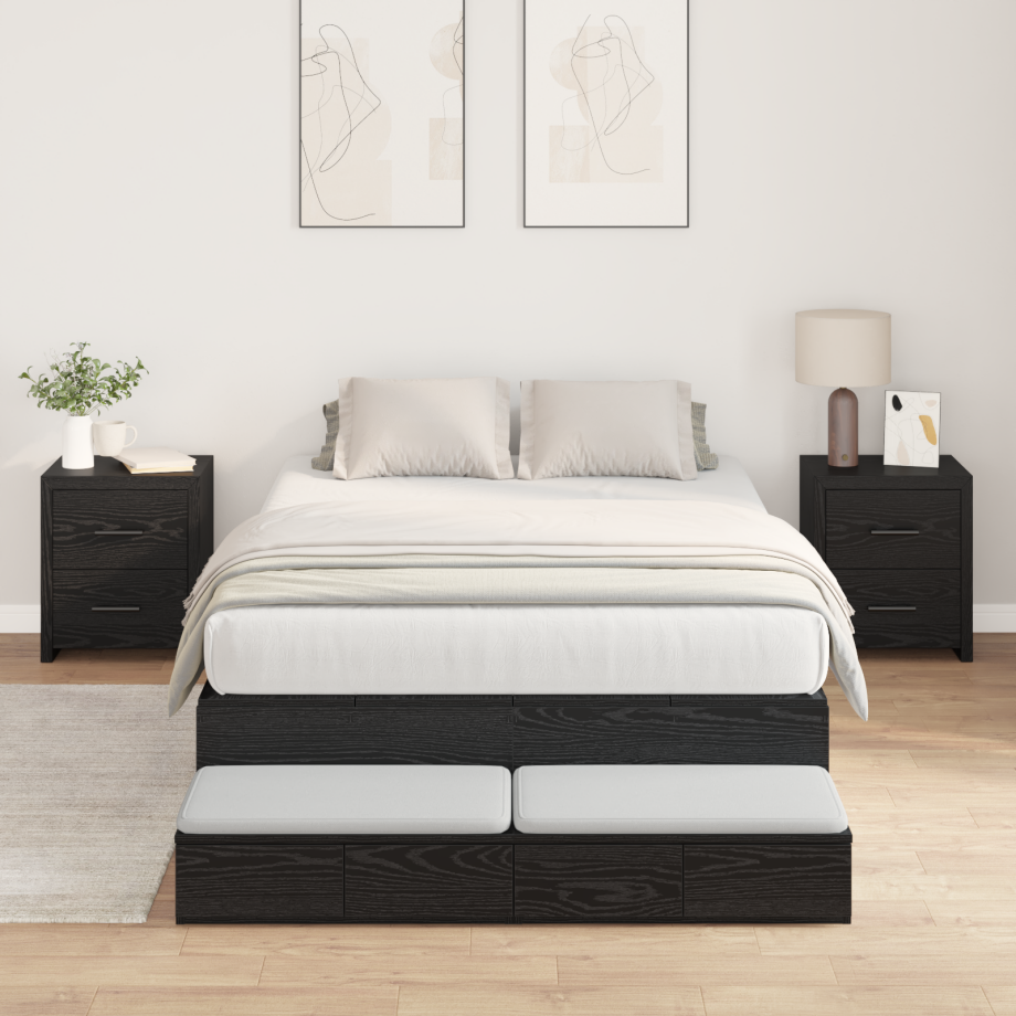 vidaXL Opbergbedframe Zwart Eiken 120x200 cm afbeelding 1