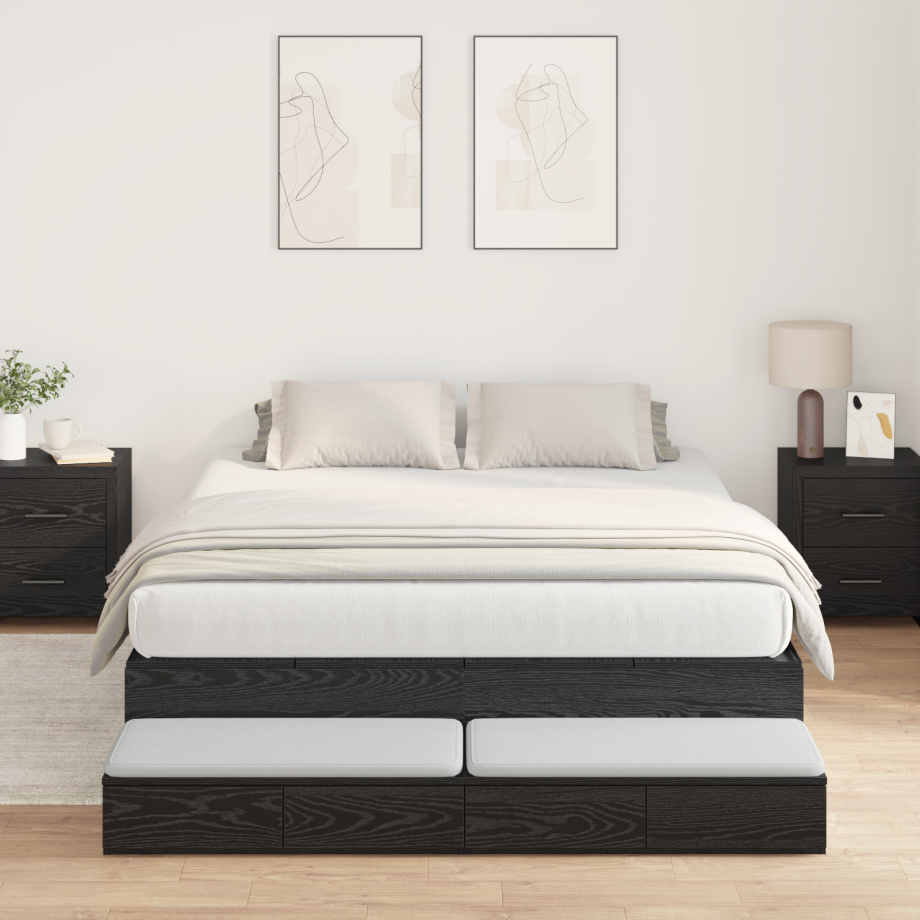 vidaXL Opbergbedframe Zwart Eiken 160x200 cm afbeelding 1