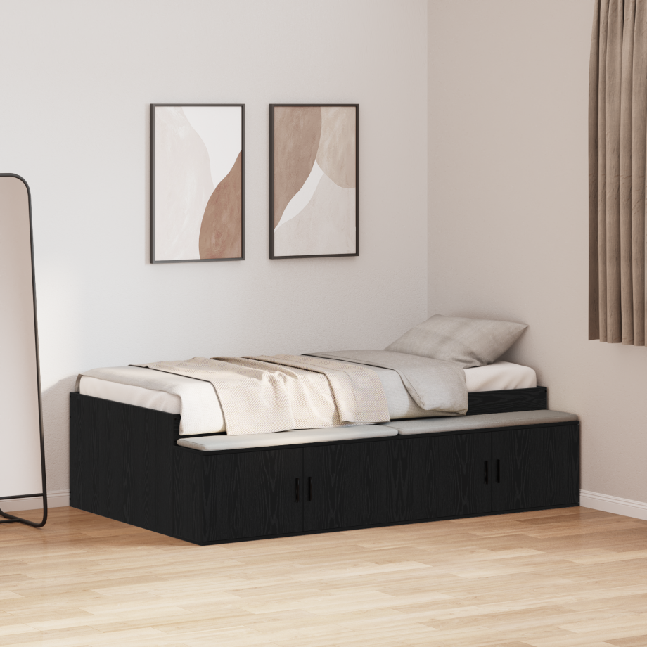 vidaXL Opbergbedframe Zwart Eiken 90x200 cm afbeelding 1