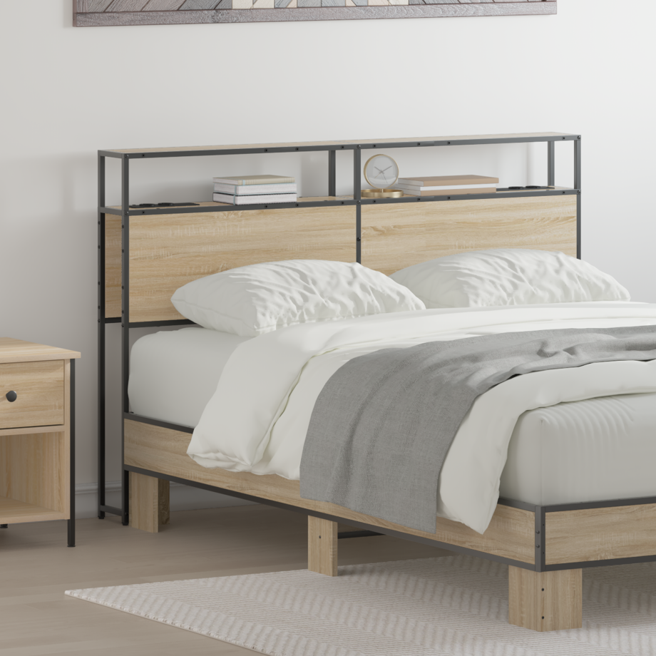 vidaXL Opberghoofdbord met hoofdeinde met opslag Sonoma eiken 140 cm Bewerkt hout afbeelding 1