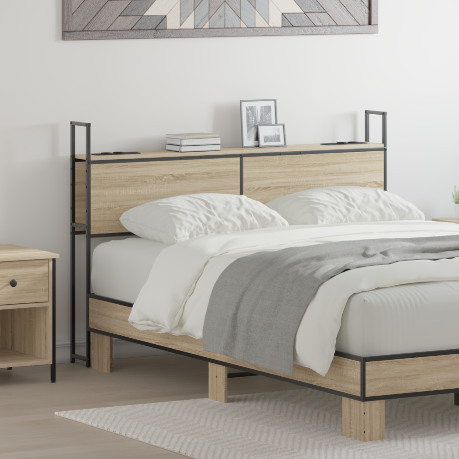 vidaXL Opberghoofdbord met hoofdeinde met opslag Sonoma eiken 140 cm Bewerkt hout afbeelding 1