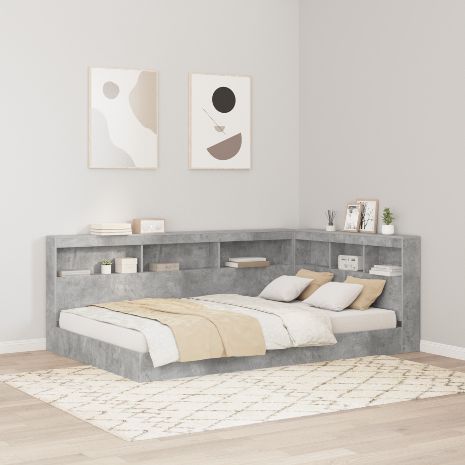 vidaXL Opberghoofdbord met plank Beton Grijs 120 cm Bewerkt hout afbeelding 1
