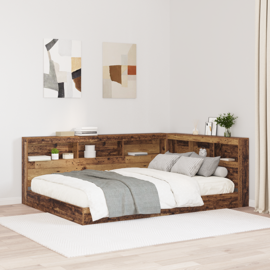 vidaXL Opberghoofdbord met plank Oud Hout 140 cm Bewerkt hout afbeelding 1