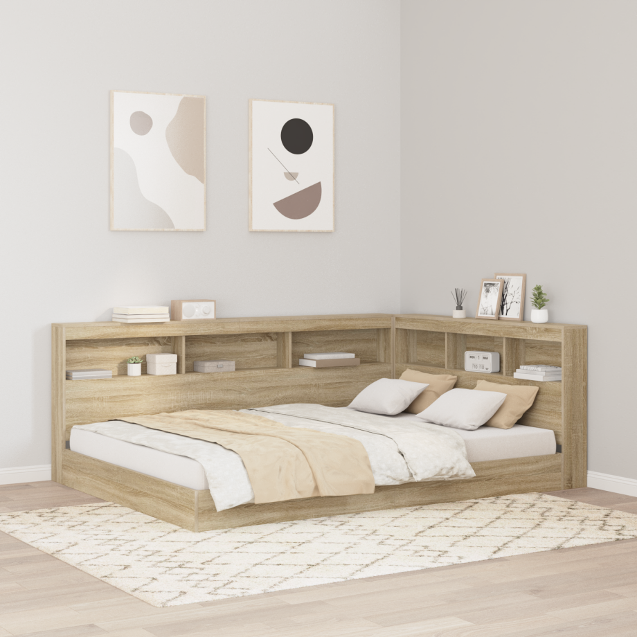 vidaXL Opberghoofdbord met plank met hoofdeinde met opslag Sonoma eiken 135 cm Bewerkt hout afbeelding 1