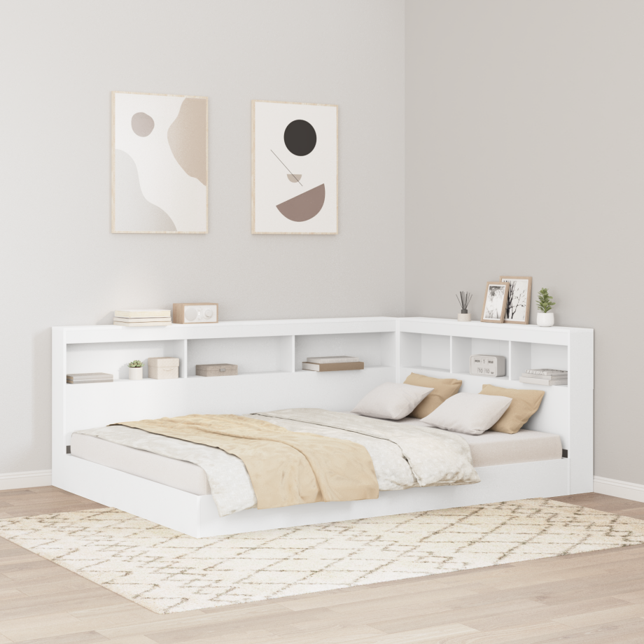 vidaXL Opberghoofdbord met plank met hoofdeinde met opslag Wit 135 cm Bewerkt hout afbeelding 1