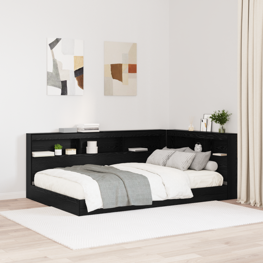 vidaXL Opberghoofdbord met plank Zwart Eiken 120 cm Bewerkt hout afbeelding 1