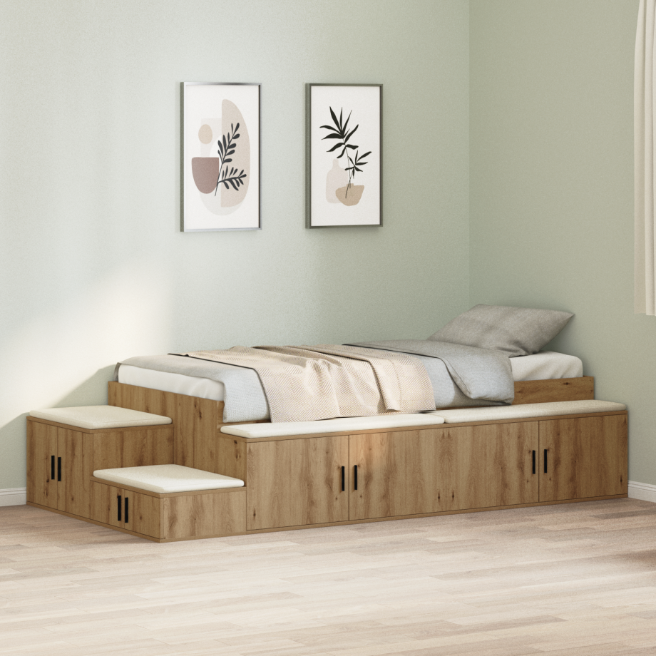 vidaXL Opbergbedframe met opslag Artisan Eiken 75 cm Bewerkt hout vidaXL Opbergbedframe met opslag Artisan Eiken 75 cm Bewerkt hout afbeelding 1