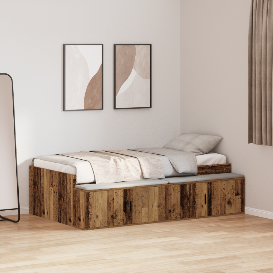 vidaXL Bedframe met lade met opslag Oud Hout 80 x 200 cm Bewerkt hout afbeelding 1
