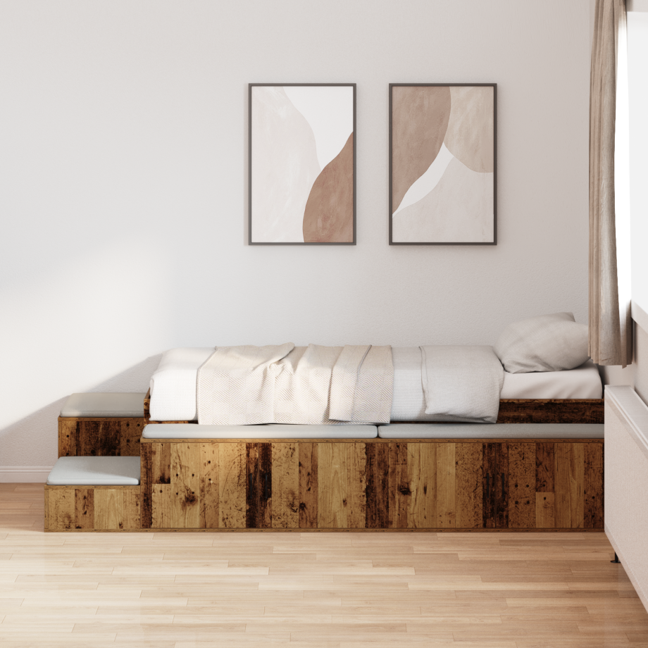 vidaXL Opbergbedframe Oud hout 234 x 103 x 53.5 cm Bewerkt hout vidaXL Opbergbedframe Oud hout 234 x 103 x 53.5 cm Bewerkt hout afbeelding 1