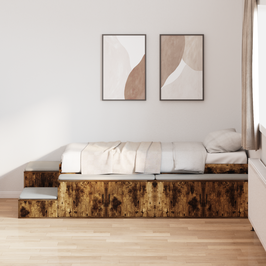 vidaXL Opbergbedframe met opslag Gerookt eiken 75 cm Bewerkt hout vidaXL Opbergbedframe met opslag Gerookt eiken 75 cm Bewerkt hout afbeelding 1