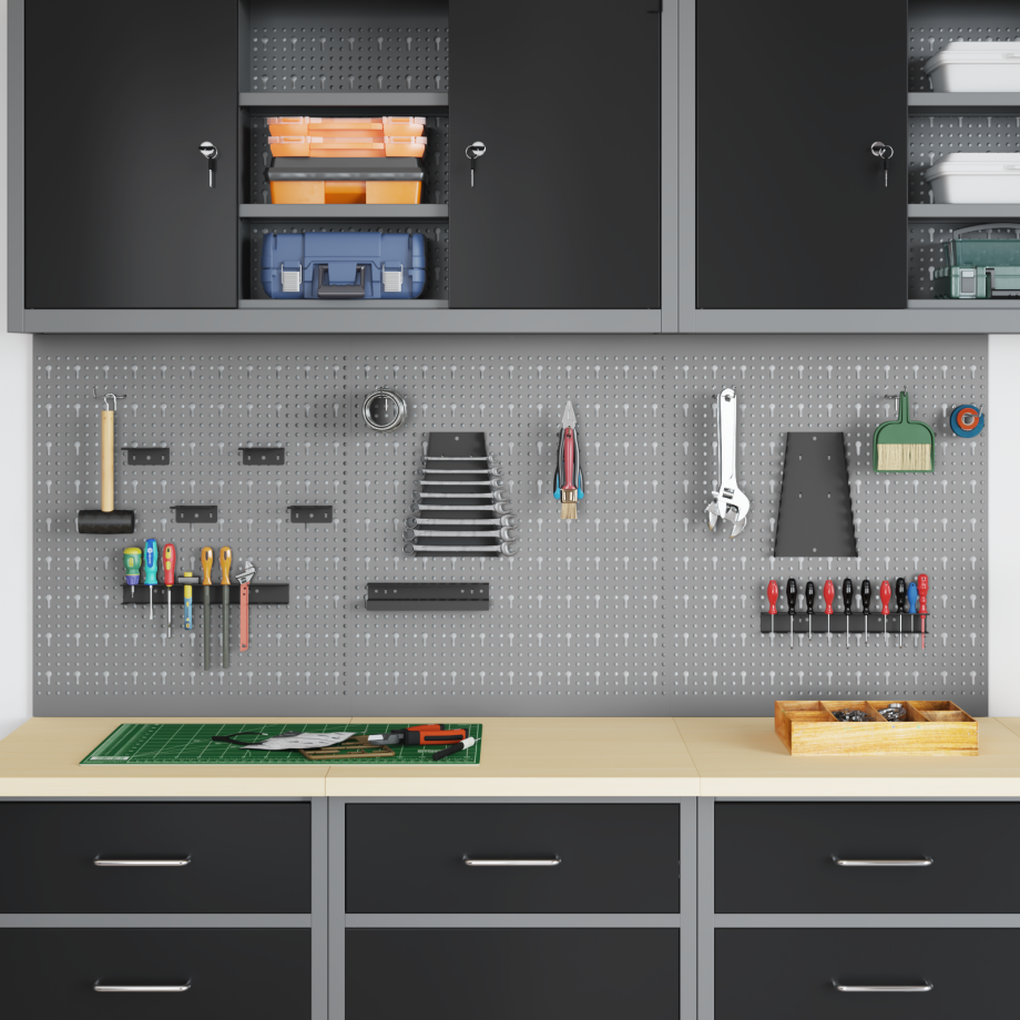 vidaXL Pegboards 3 st met 15 accessoires 50x60 cm staal grijs afbeelding 1