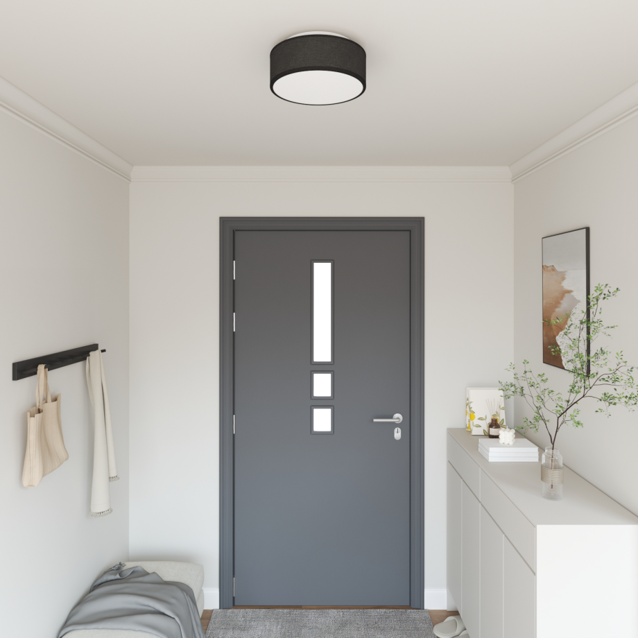 vidaXL Plafondlamp vlakke montage Ø 30 cm E27 stof zwart vidaXL Plafondlamp vlakke montage Ø 30 cm E27 stof zwart afbeelding 1