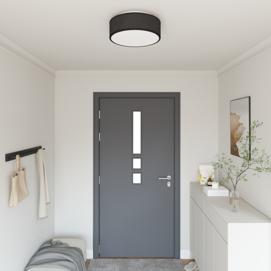 vidaXL Plafondlamp vlakke montage Ø 38 cm E27 stof zwart vidaXL Plafondlamp vlakke montage Ø 38 cm E27 stof zwart afbeelding 1