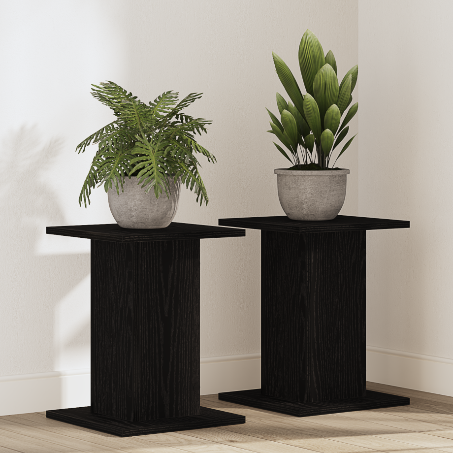 vidaXL Plantenstandaards 2 st 30x30x40 cm bewerkt hout zwart eiken afbeelding 1