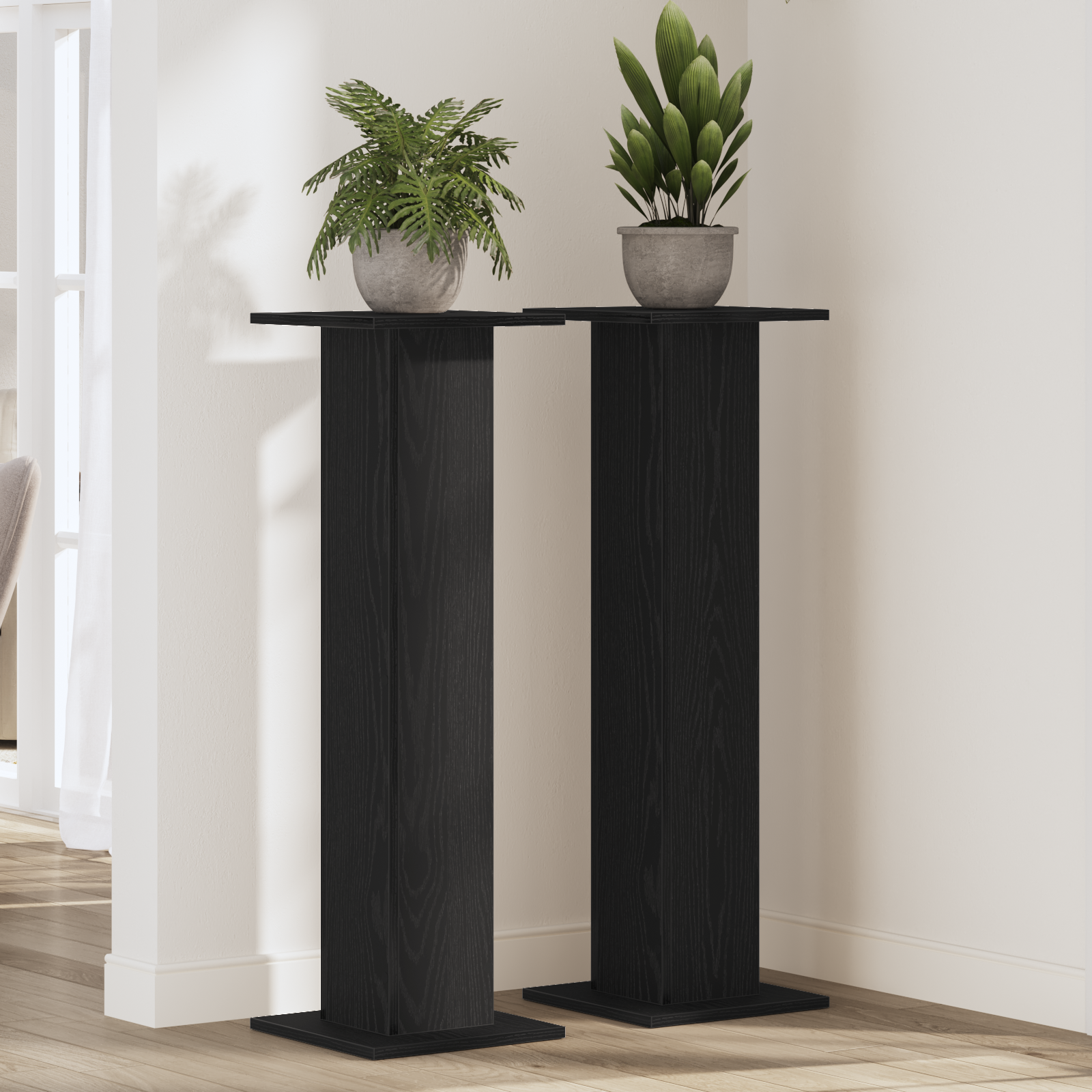 vidaXL Plantenstandaards 2 st 30x30x95 cm bewerkt hout zwart eiken afbeelding 1