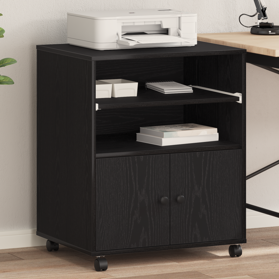vidaXL Printerstandaard met wielen 60x48x74 cm zwart eikenkleurig afbeelding 1