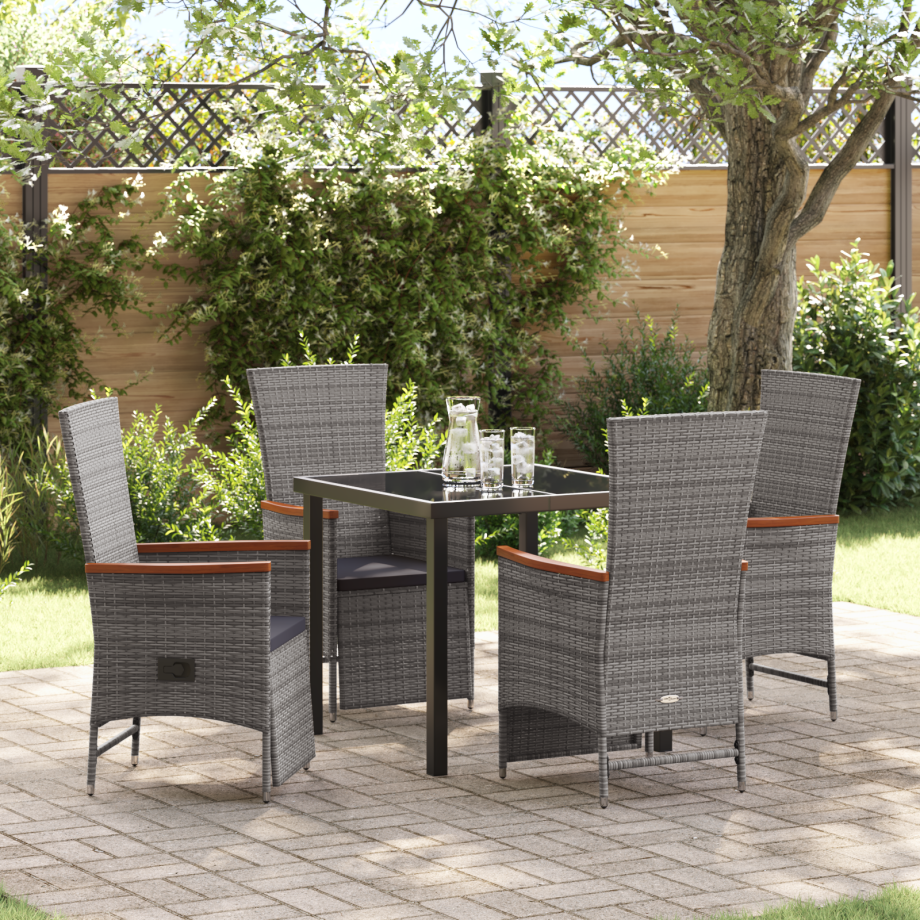 vidaXL Recliner Tuinstoelen 5 pcs Grijs Donkergrijs Houtkleur afbeelding 1
