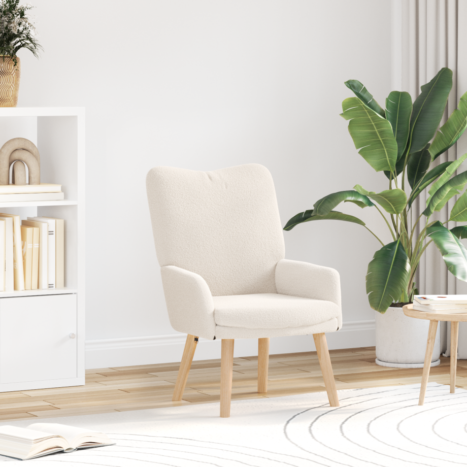 vidaXL Relaxstoel krullende wolachtige stof crèmekleurig vidaXL Relaxstoel krullende wolachtige stof crèmekleurig afbeelding 1