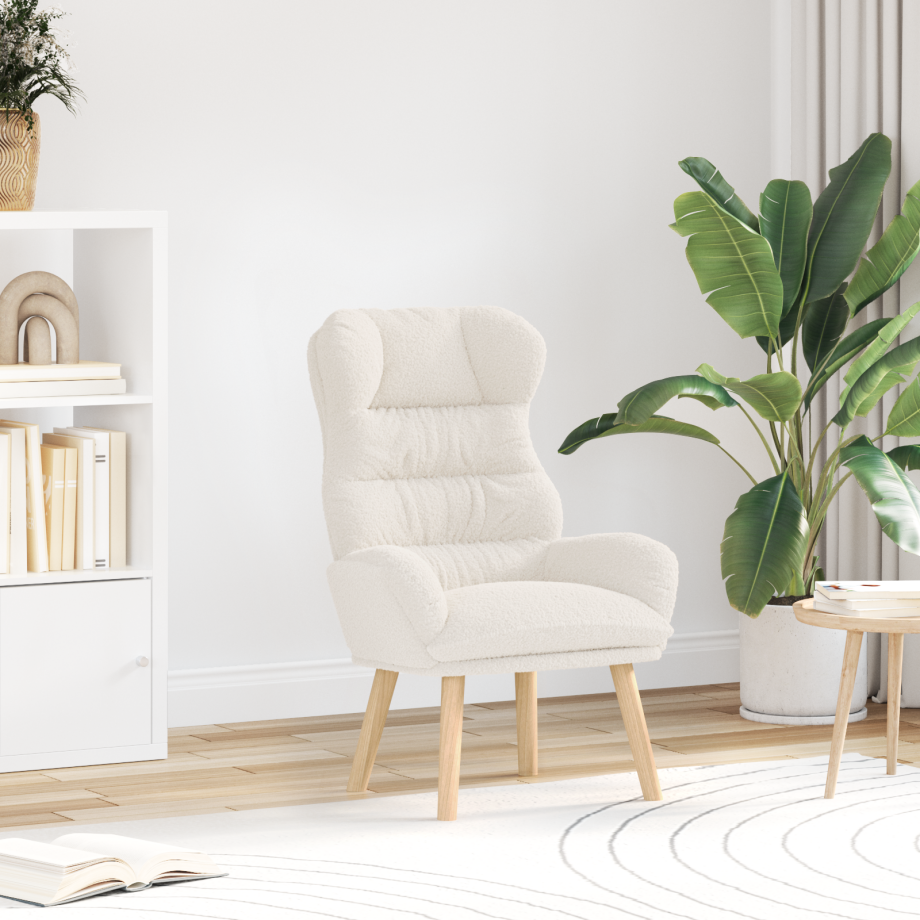 vidaXL Relaxstoel krullende wolachtige stof crèmekleurig vidaXL Relaxstoel krullende wolachtige stof crèmekleurig afbeelding 1