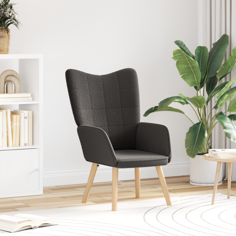 vidaXL Relaxstoel krullende wolachtige stof donkergrijs afbeelding 1