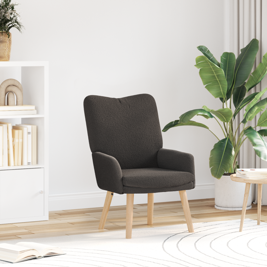 vidaXL Relaxstoel krullende wolachtige stof donkergrijs afbeelding 1