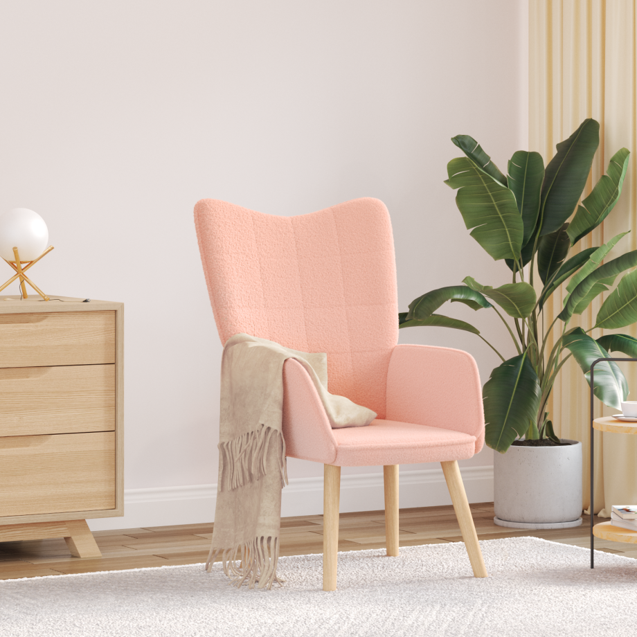 vidaXL Relaxstoel krullende wolachtige stof roze vidaXL Relaxstoel krullende wolachtige stof roze afbeelding 1