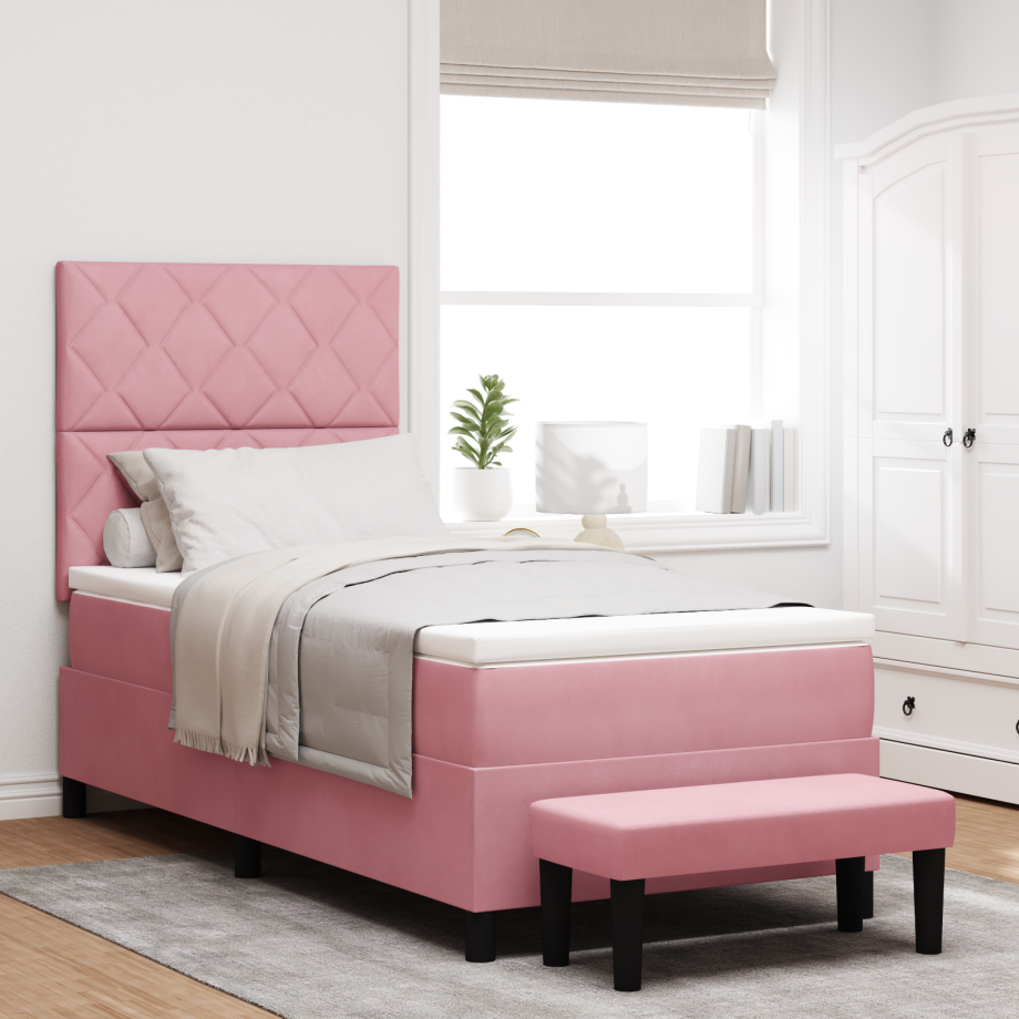 vidaXL Roze boxspring bed met matras & bank 90x190 cm fluweel afbeelding 1