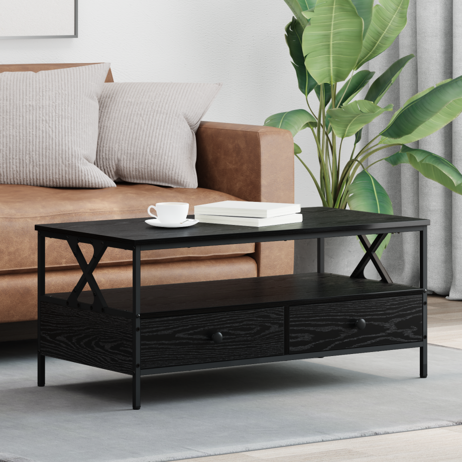 vidaXL Salontafel Zwart eiken 100 x 51 x 45 cm Bewerkt hout afbeelding 1