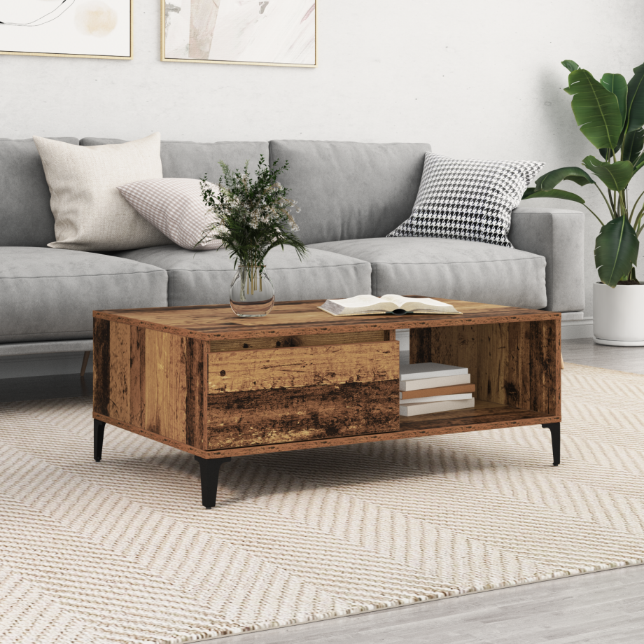 vidaXL Salontafel Oud hout 90 x 60 x 35 cm Bewerkt hout vidaXL Salontafel Oud hout 90 x 60 x 35 cm Bewerkt hout afbeelding 1