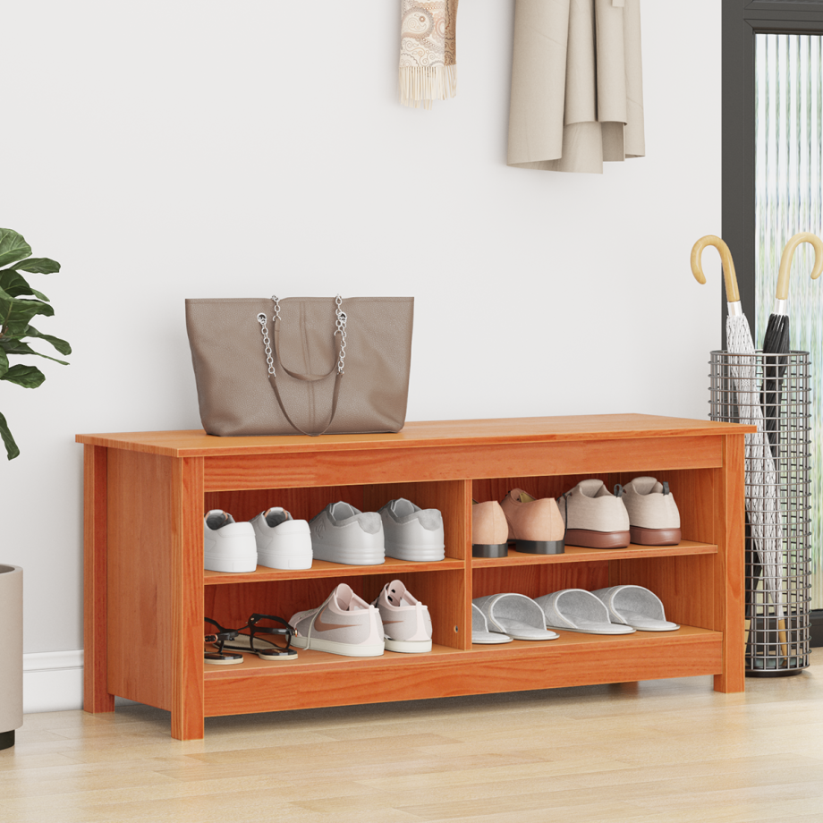vidaXL Opslagbank Wasbruin 110 x 38 x 45,5 cm Massief grenenhout vidaXL Opslagbank Wasbruin 110 x 38 x 45,5 cm Massief grenenhout afbeelding 1