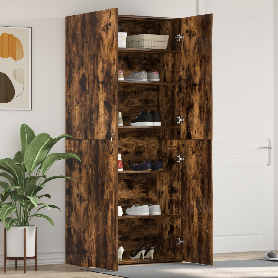 vidaXL Schoenenkast 80x35,5x180 cm bewerkt hout gerookt eikenkleurig afbeelding 1