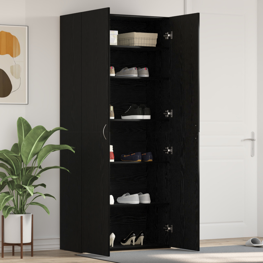 vidaXL Schoenenkast met plank Zwart 80 x 35.5 x 180 cm Bewerkt hout afbeelding 1