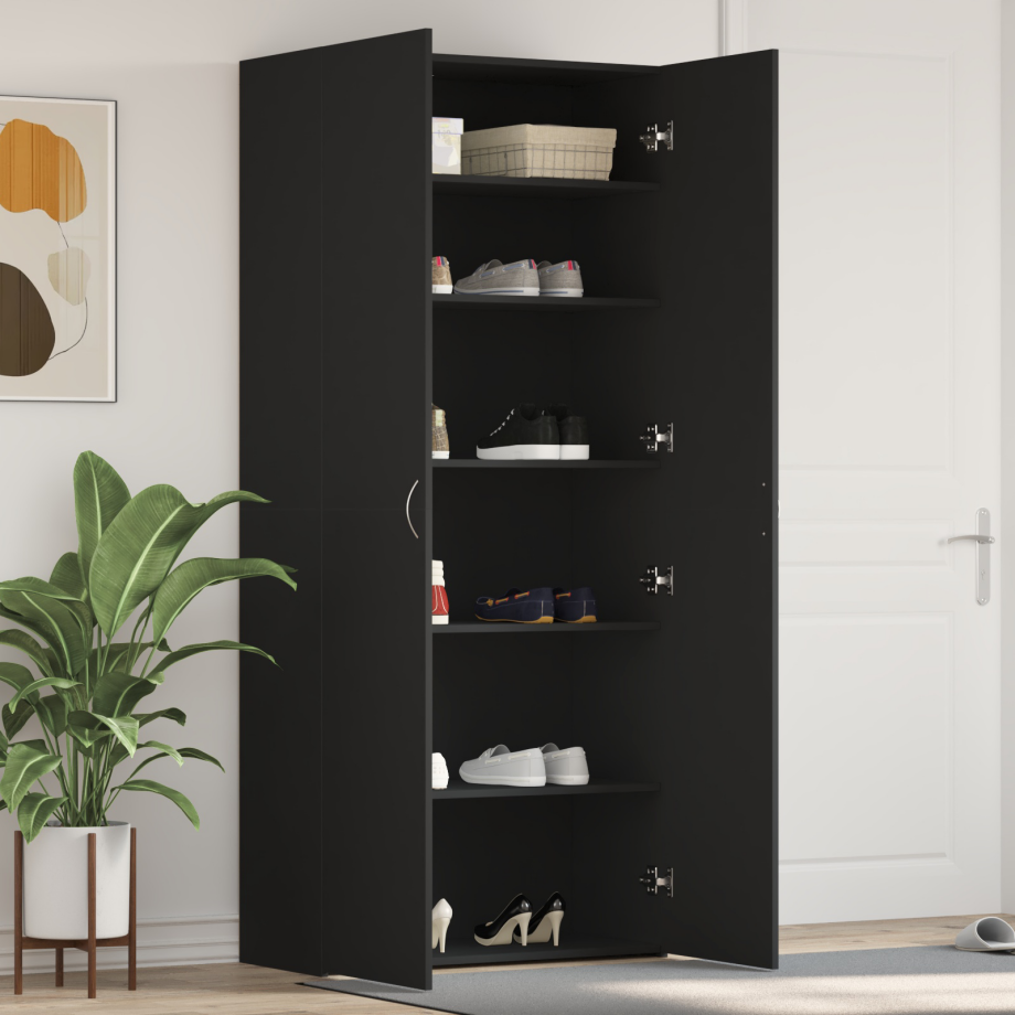 vidaXL Schoenenkast met plank Zwart 80 x 35.5 x 180 cm Bewerkt hout afbeelding 1