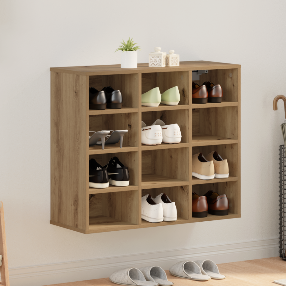 vidaXL Schoenenkast Artisan Eiken 77,5 x 30 x 67 cm Bewerkt hout afbeelding 1