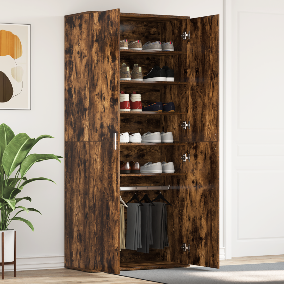 vidaXL Schoenenkast Gerookt eiken 80 x 39 x 178 cm Bewerkt hout afbeelding 1